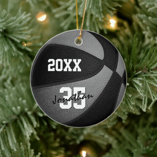 zwarte grijze jongens mannen basketbal keramisch ornament (Boom)