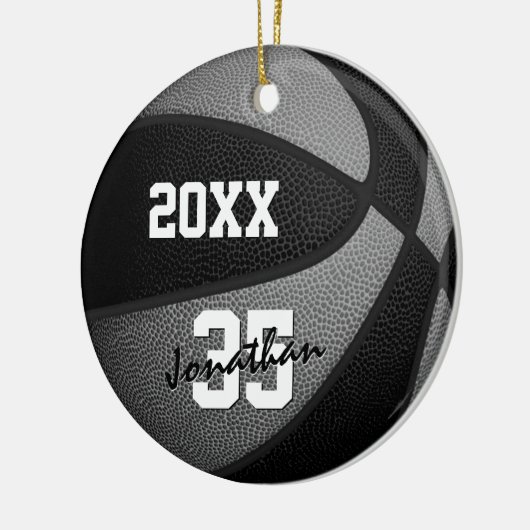 zwarte grijze jongens mannen basketbal keramisch ornament (Links)