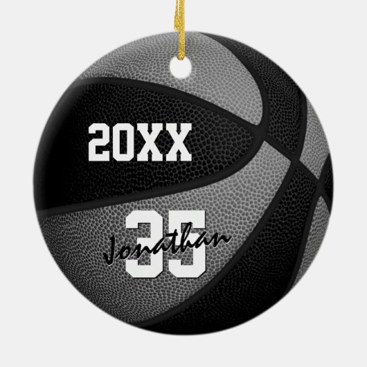 zwarte grijze jongens mannen basketbal keramisch ornament (Achterkant)