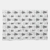 Zwarte & Grijze Kerstbomen & Sneeuwvlokken Theedoek (Horizontaal)