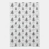 Zwarte & Grijze Kerstbomen & Sneeuwvlokken Theedoek (Verticaal)