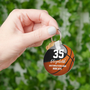 Zwarte grijze kleuren jongens basketbal sleutelhanger