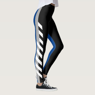 Zwarte, grijze Leggings met blauwe streep