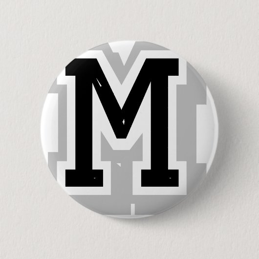 zwarte grijze letter M Ronde Button 5,7 Cm (Voorkant)