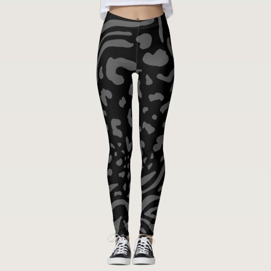 Zwarte & Grijze luipaard Dier All-Over-Print Leggi Leggings (Voorkant)