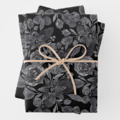 Zwarte Grijze Monochrome Waterverf Floral Leaves Inpakpapier Vel (In situ)