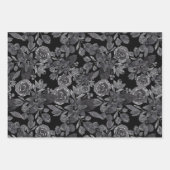 Zwarte Grijze Monochrome Waterverf Floral Leaves Inpakpapier Vel (Voorkant)