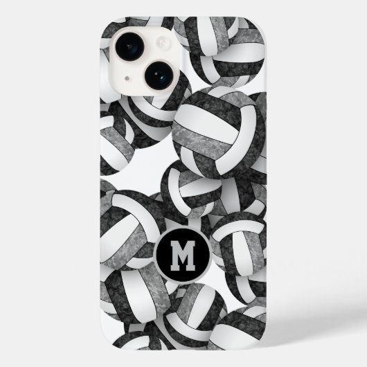 Zwarte grijze monogrammen volleybal meisjes Case-Mate iPhone case (Achterkant)