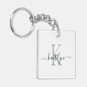 Zwarte grijze naam initiaal monogram sleutelhanger (Voorkant Links)