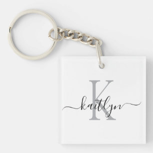 Zwarte grijze naam initiaal monogram sleutelhanger