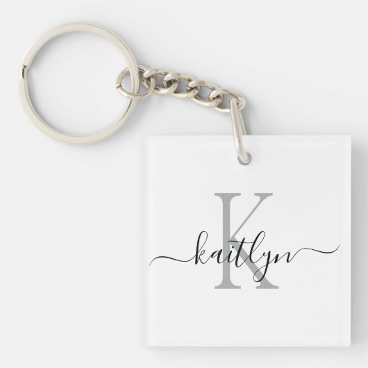 Zwarte grijze naam initiaal monogram sleutelhanger (Voorkant)