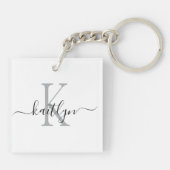 Zwarte grijze naam initiaal monogram sleutelhanger (Achterkant)