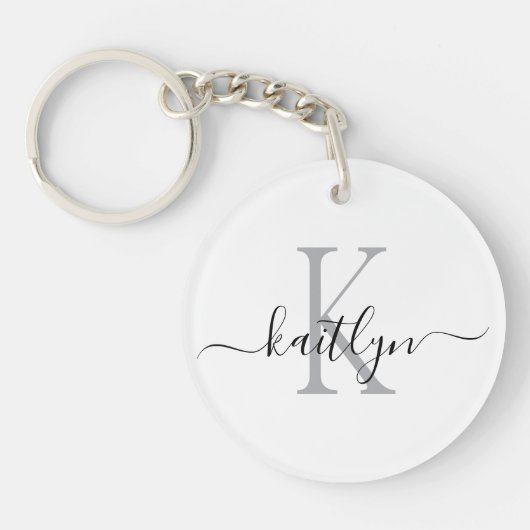 Zwarte grijze naam initiaal monogram sleutelhanger (Voorkant)