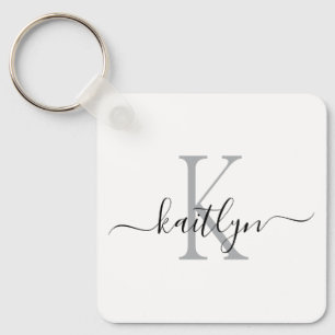 Zwarte grijze naam initiaal monogram sleutelhanger
