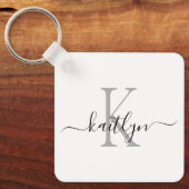 Zwarte grijze naam initiaal monogram sleutelhanger (Voorkant)