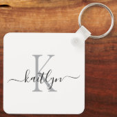 Zwarte grijze naam initiaal monogram sleutelhanger (Achterkant)