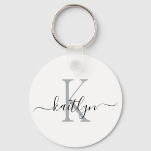 Zwarte grijze naam initiaal monogram sleutelhanger