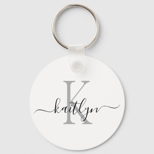 Zwarte grijze naam initiaal monogram sleutelhanger (Voorkant)
