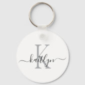 Zwarte grijze naam initiaal monogram sleutelhanger (Achterkant)