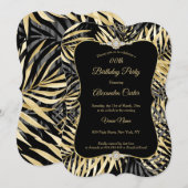Zwarte Grijze Palms Diamond Birthday Party Kaart (Voorkant / Achterkant)
