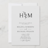 Zwarte grijze QR-code RSVP Botanische monogram bru Kaart (Voorkant)