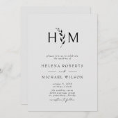 Zwarte grijze QR-code RSVP Botanische monogram bru Kaart (Voorkant / Achterkant)