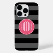 Zwarte & grijze ringbandstrips met warmroze monogr Case-Mate iPhone case (Achterkant)