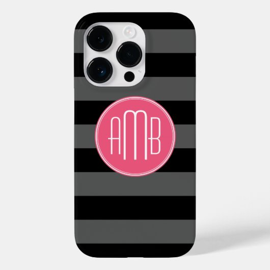 Zwarte & grijze ringbandstrips met warmroze monogr Case-Mate iPhone case (Achterkant)