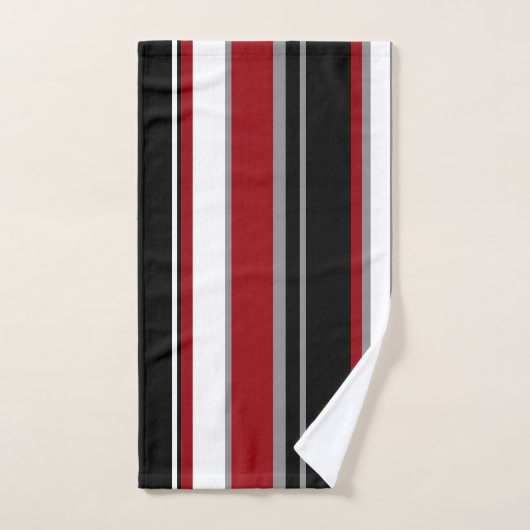 Zwarte, grijze rode en witte strepen bad handdoek (Handdoek)