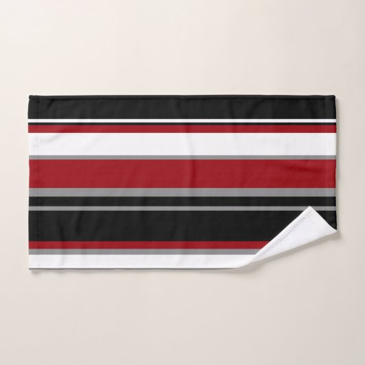 Zwarte, grijze rode en witte strepen bad handdoek (Handdoek)