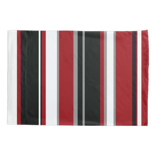 Zwarte, grijze rode en witte strepen kussensloop (Achterkant)