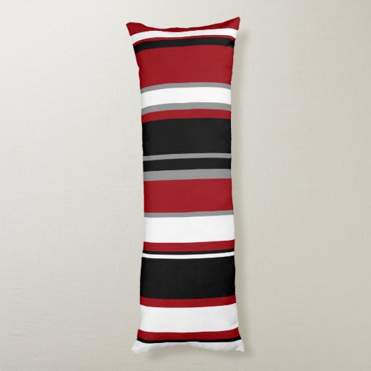 Zwarte, grijze rode en witte strepen lichaamskussen (Achterkant (Verticaal))