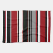 Zwarte, grijze rode en witte strepen theedoek (Horizontaal)