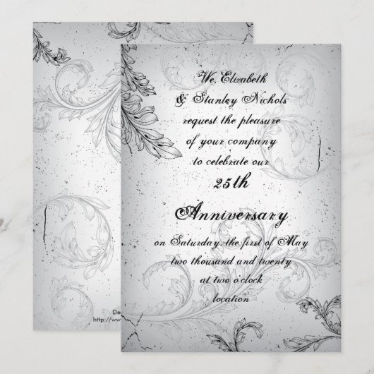 Zwarte grijze rol 25e zilveren huwelijksjubileum kaart (Voorkant / Achterkant)