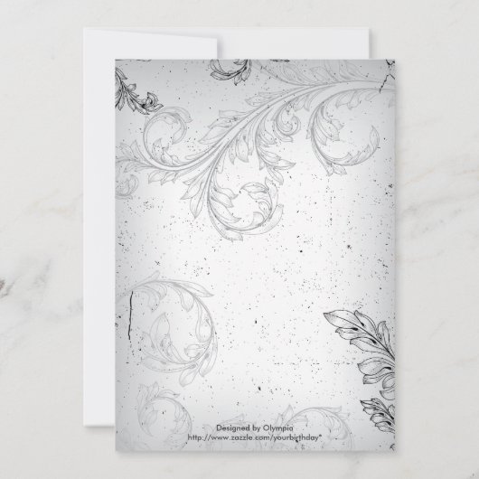 Zwarte grijze rolblad met zilverbruiloft kaart (Achterkant)