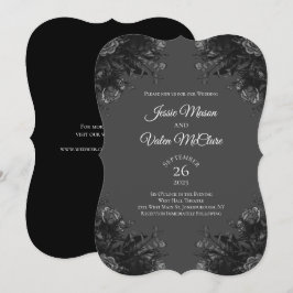 Zwarte grijze Rozen Gothic Elegant Wedding Kaart