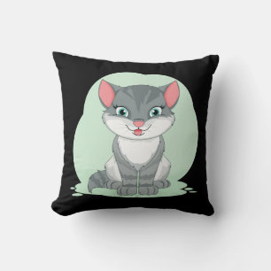 Zwarte Grijze Tabby Poes Cute Kitten Cartoon Kat Kussen