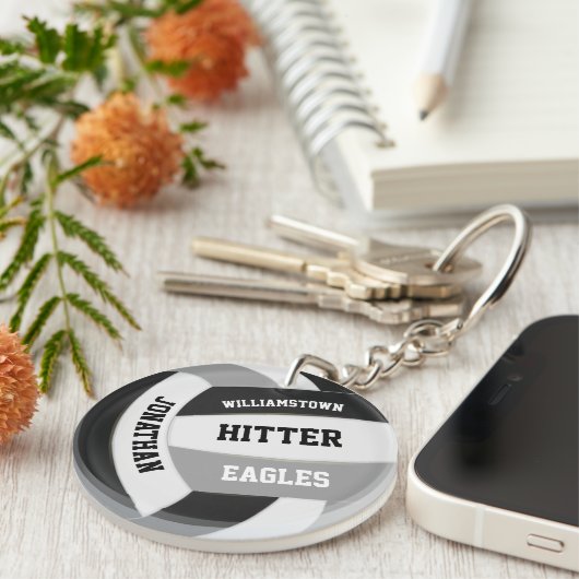 zwarte grijze teamkleuren gepersonaliseerd volleyb sleutelhanger (Voorkant Rechts)