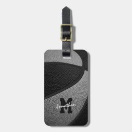 zwarte grijze teamkleuren monogrammen basketbal bagagelabel