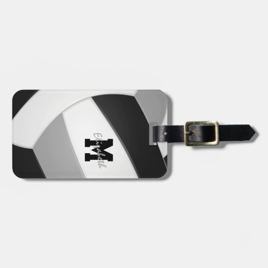 zwarte grijze teamkleuren monogrammen volleybal bagagelabel (Voorkant horizontaal)