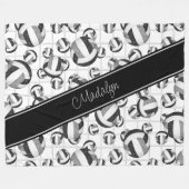 zwarte grijze volleybalkpatroon met netto - accent fleece deken (Voorkant (Horizontaal))