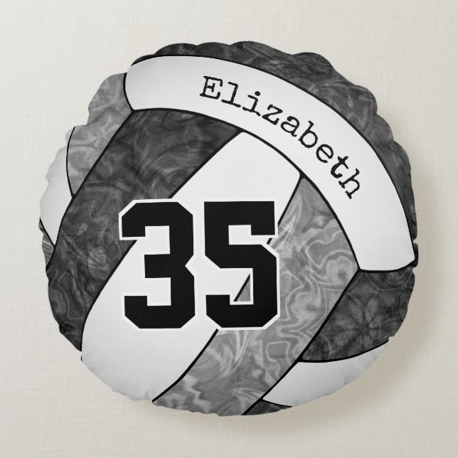 zwarte grijze volleybalplokleuren rond kussen (Voorkant)