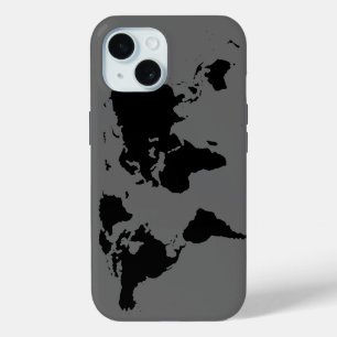 Zwarte grijze Wereldkaart iPhone 15 Case