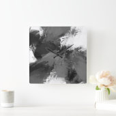 Zwarte grijze witte Abstracte moderne penseelstrek Vierkante Klok (Huis)