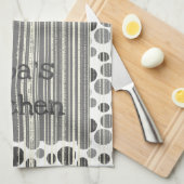 Zwarte grijze witte strepen en pooldots theedoek (Quarter Fold)