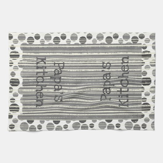Zwarte grijze witte strepen en pooldots theedoek (Horizontaal)