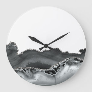 Zwarte grijze zilver metallisch Agate Stone Grote Klok