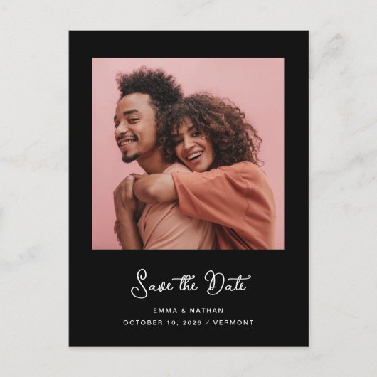 Zwarte grillige foto | QR-code De datum opslaan Aankondigingskaart (Voorkant)