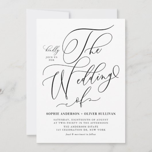 Zwarte grillige kalligrafie QR-code bruiloft Kaart (Voorkant)