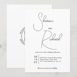 Zwarte grillige kalligrafie Qr code witte bruiloft Kaart